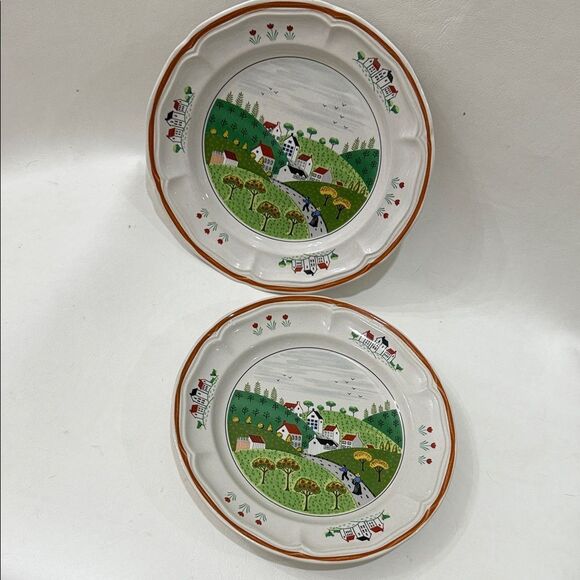 Newcor County Village Japan 7 1/2 In Salad Dessert Plates Set of 2 Stoneware - Picture 4 of 16